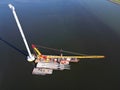 A transport ship and crane for constructing an offshore windpark Royalty Free Stock Photo