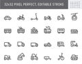 Transport side view flat icons. Vector illustration with minimal icon - bike, tram, train, electric scooter, trolley Royalty Free Stock Photo