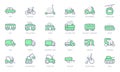 Transport side view simple line icons. Vector illustration with minimal icon - bike, tram, train, electric scooter Royalty Free Stock Photo