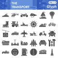 Transport solid icon set, vehicle symbols set collection or vector sketches. Transportation signs set for computer web Royalty Free Stock Photo