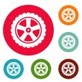 Transport tire icons circle set