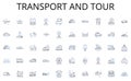 Transport and tour line icons collection. Strategy, Implementation, Goals, Steps, Milests, Prioritization, Progress Royalty Free Stock Photo