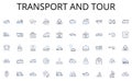 Transport and tour line icons collection. Topography, Projection, Mapmaking, Geography, Navigation, Terrain, Atlas