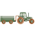 Transport tractor with trailer for agricultural work, flat, cartoon illustration, isolated object on a white background, vector Royalty Free Stock Photo