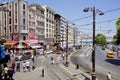 Transport traffic and crowd of people on busy city street of Istanbul