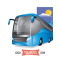 Transport travel city blue bus. Company logo and icon