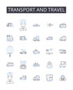 Transport and travel line icons collection. Commute, Voyage, Mobility, Pilgrimage, Transfer, Excursion, Expedition