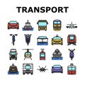 transport truck car vehicle ship icons set vector