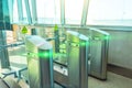 Transport turnstile, entrance and exit. green light pass allowed Royalty Free Stock Photo