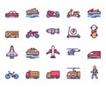 Transport types linear color vector icons set Royalty Free Stock Photo