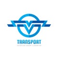 Transport - vector logo concept illustration. Abstract stripes in circle shape. Wings sign. Letter V symbol. Logistic icon. Royalty Free Stock Photo