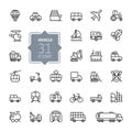 Transport, vehicle and delivery elements web icon set - outline icon set