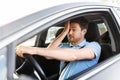 Tired sleepy man or driver driving car Royalty Free Stock Photo