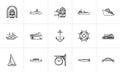 Transport vehicles hand drawn outline doodle icon set. Royalty Free Stock Photo