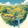 Utopian Village - A Serene Fantasy Landscape for Stock Images