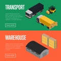 Transport and warehouse isometric banners set