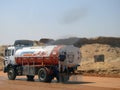 A transport water tank truck vehicle to supply water in the process of paving a road before making an asphalt emulsion