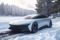 transport winter electric snow vehicle road automobile cold transportation car. Generative AI.