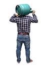 Transport worker for cooking gas tanks Lift the gas tank on your shoulder. Files can use clipping parts Royalty Free Stock Photo