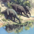 Jurassic Adventure: Iguanodon on the Riverbank