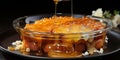 Caramel cheese cake in a glass dish