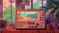 radio from 90's, miami vibe, vivid colors, tones, ultra sharp, 8k, lofi background, wallpaper, Generative AI