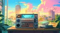 radio from 90's, miami vibe, vivid colors, tones, ultra sharp, 8k, lofi background, wallpaper, Generative AI