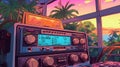 radio from 90's, miami vibe, vivid colors, tones, ultra sharp, 8k, lofi background, wallpaper, Generative AI