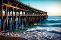 Old pier stretches into the ocean against a backdrop of vibrant colors Royalty Free Stock Photo