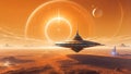 celestial touchdown: alien spaceship graces exotic planet. ai generated