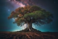 Otherworldly Arboreal Oasis: HD Wallpaper Showcasing Rooted Tree in Cosmic Ambiance