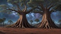 Otherworldly Arboreal Oasis: HD Wallpaper Showcasing Rooted Tree in Cosmic Ambiance