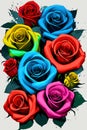bunch of colorful roses on a white background, poster art, lyco art, vibrant colors Royalty Free Stock Photo