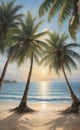 classy beach with coconut trees, vacation start Royalty Free Stock Photo