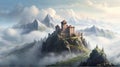 Medieval Fortress on a Misty Mountain