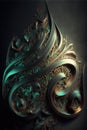 AI Generated Illustration: 3D Arabic Calligraphy with Crystal Surreal Object Deep in the Forest