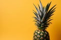 Get a taste of the tropics with this striking top view close-up of a pineapple on an orange background, AI