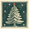 Nostalgic Holiday Greetings: Vintage Stamp with Festive Christmas Tree Design