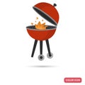 Transportable grill with fire color icon for web and mobile design