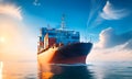 Transportation by cargo ship, online order tracking, global logistic, sea logistics. Ship, warehouse, cargo, container, courier. Royalty Free Stock Photo