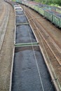 Transportation of coal in commodity cars Royalty Free Stock Photo