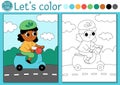 Transportation coloring page for children with girl on a scooter. Vector water transport outline illustration. Color book for kids