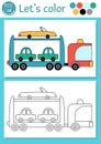 Transportation coloring page for children with tow truck. Vector water transport outline illustration. Color book for kids with Royalty Free Stock Photo