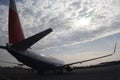 Passenger aircraft on parking apron in the airport Royalty Free Stock Photo