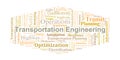 Transportation Engineering Word Cloud. Key concepts on planning, design, safety, modeling, sustainability, and technology shaping Royalty Free Stock Photo