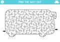 Transportation geometrical maze for kids. Preschool printable activity shaped as bus. Simple city public transport labyrinth game
