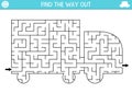 Transportation geometrical maze for kids. Preschool printable activity shaped as truck. Simple city transport labyrinth game or