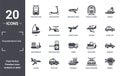 transportation icon set. include creative elements as tram front view, tugboat, airliner, tanker, police car, paddlewheeler filled Royalty Free Stock Photo