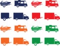 Transportation icons of motorhome, truck, van, trailer and boat