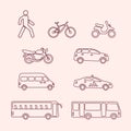 Transportation icons of pedestrian, bike, scooter,